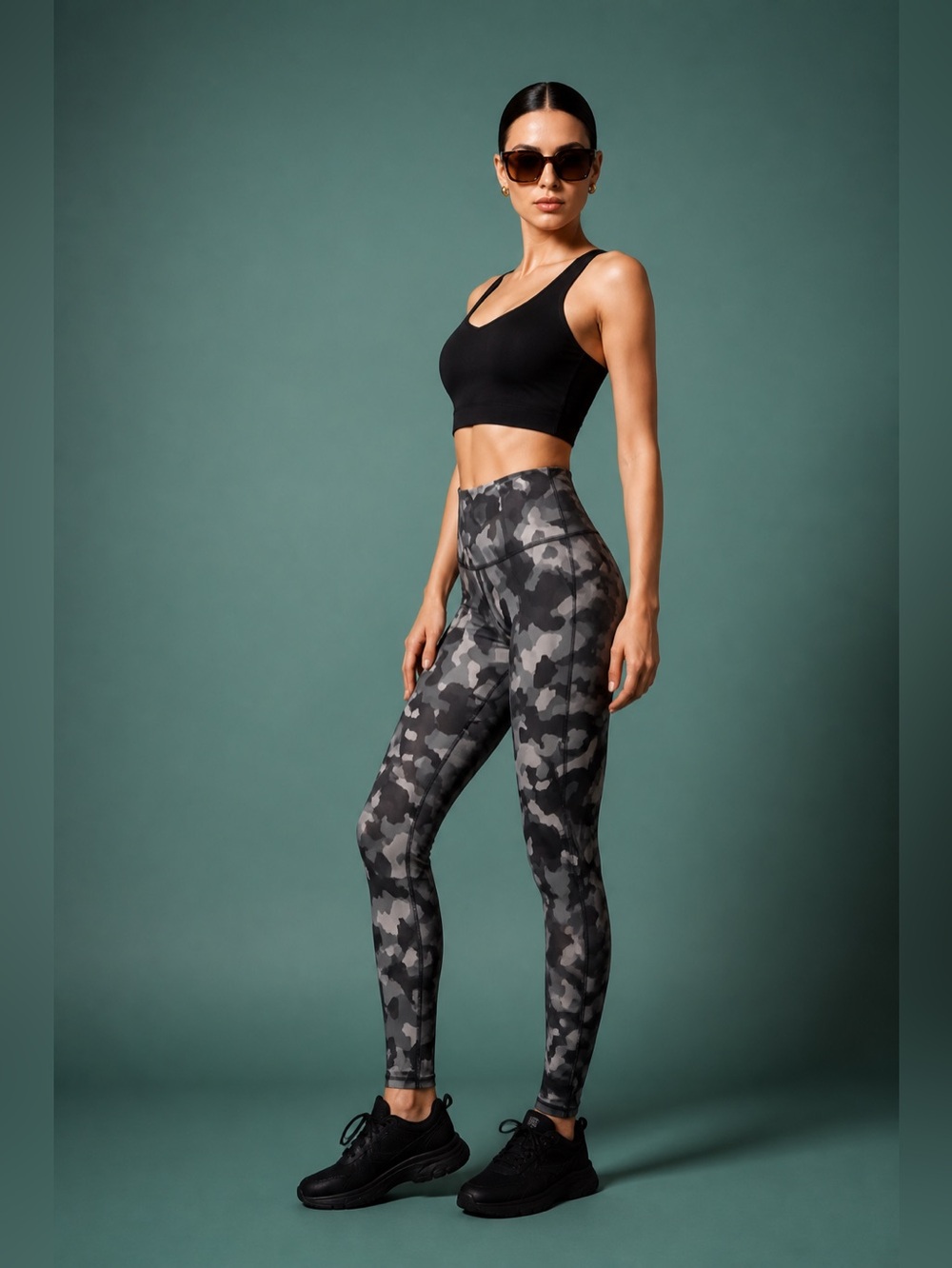Athleta Lightning Static 7/8 Tight Black High Rise Pocket Camo Legging Size S